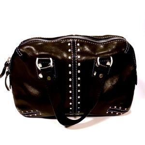 Michael Kors Astor Studded Black Leather Satchel